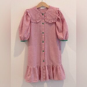Peach & Cream Girls’ Dress Red Seersucker Short Sleeved Size 6-7Y